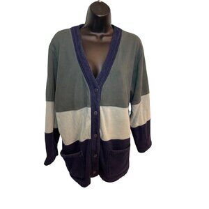 Talbots Vintage V-Neck Cardigan Wide Striped Sweater